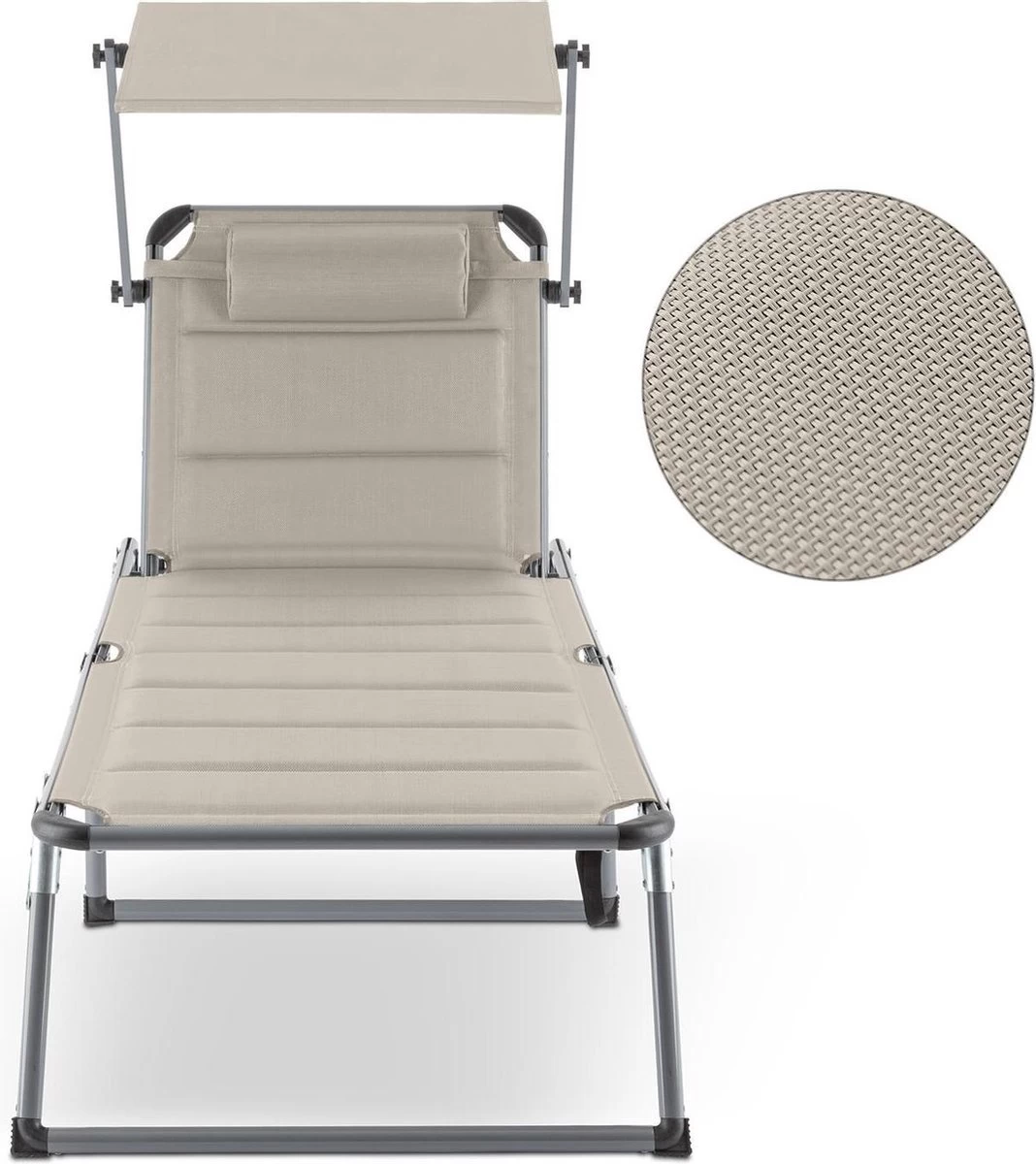 Blumfeldt Amalfi Ligstoel Tuin , Ligbed 70x37x200cm , Schuimrubberbekleding En Hoofdkussen , Rugleuning Verstelbaar Op 5 Standen , Zonnekap Voor Zonnebaden Zonder Verblind Te Worden - Afbeelding 2