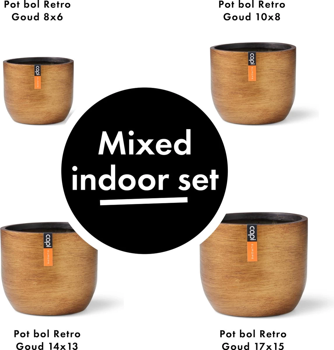 Capi Europe - Set Van 4 - Bloempot Binnen - Retro - - Goud - Bloempot Voor Binnen - BOX-BRTG-4 - Afbeelding 2