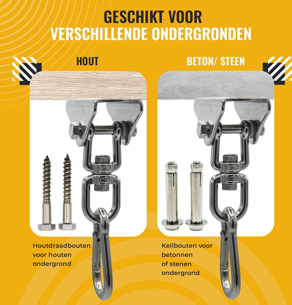 Itstrong® Plafondhaak Ophangsysteem Voor Binnen & Buiten – Ophanghaak Voor Bokszak – Schommel – Schommelstoel – Hangstoel - RVS - Afbeelding 5