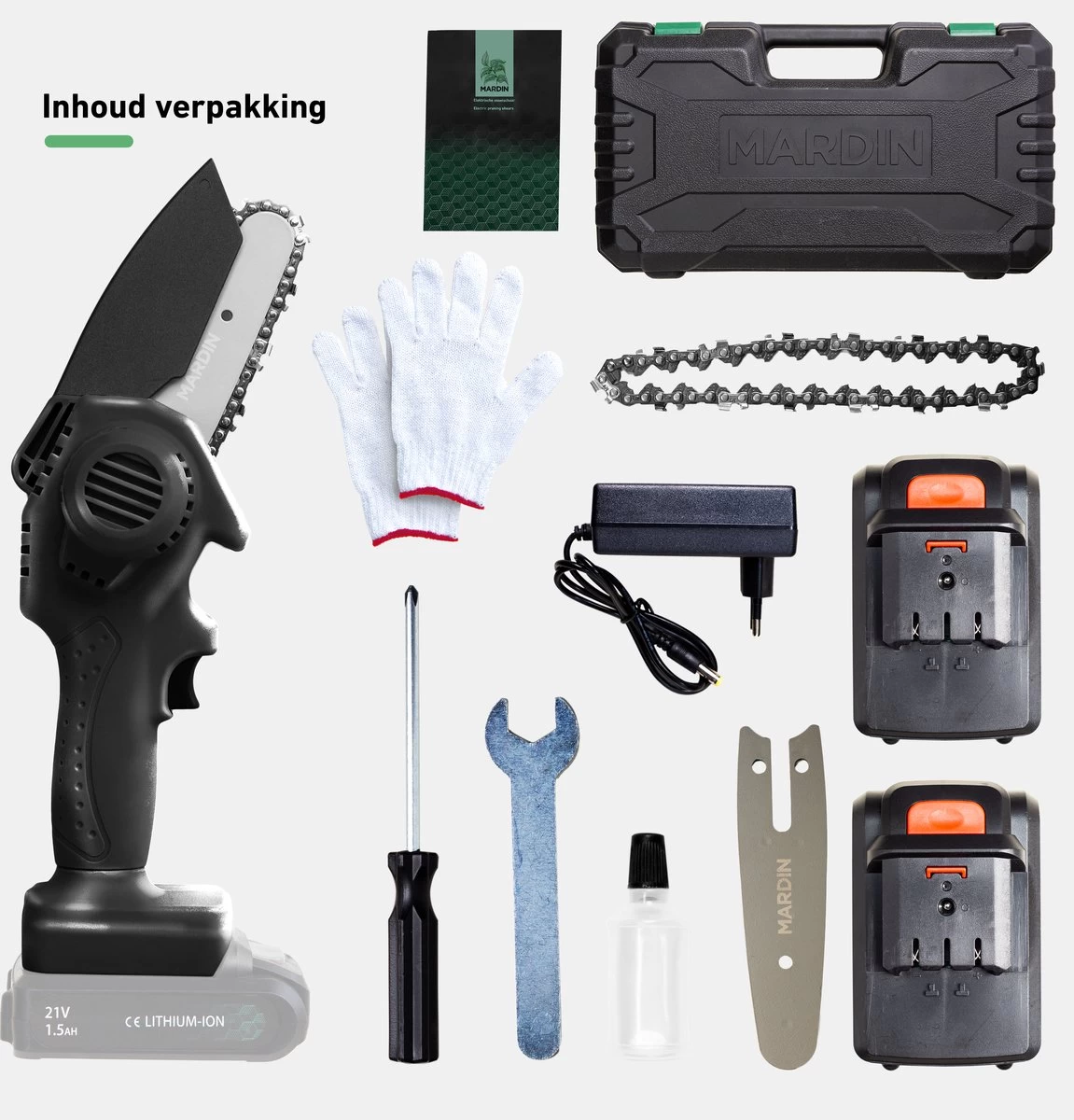 Mardin Mini Kettingzaag - Snoeizaag - Kettingzaag - Kettingzaag Electrisch Met 2 Accu - Inclusief Koffer - 1 Extra Accu - Zwart - Afbeelding 9