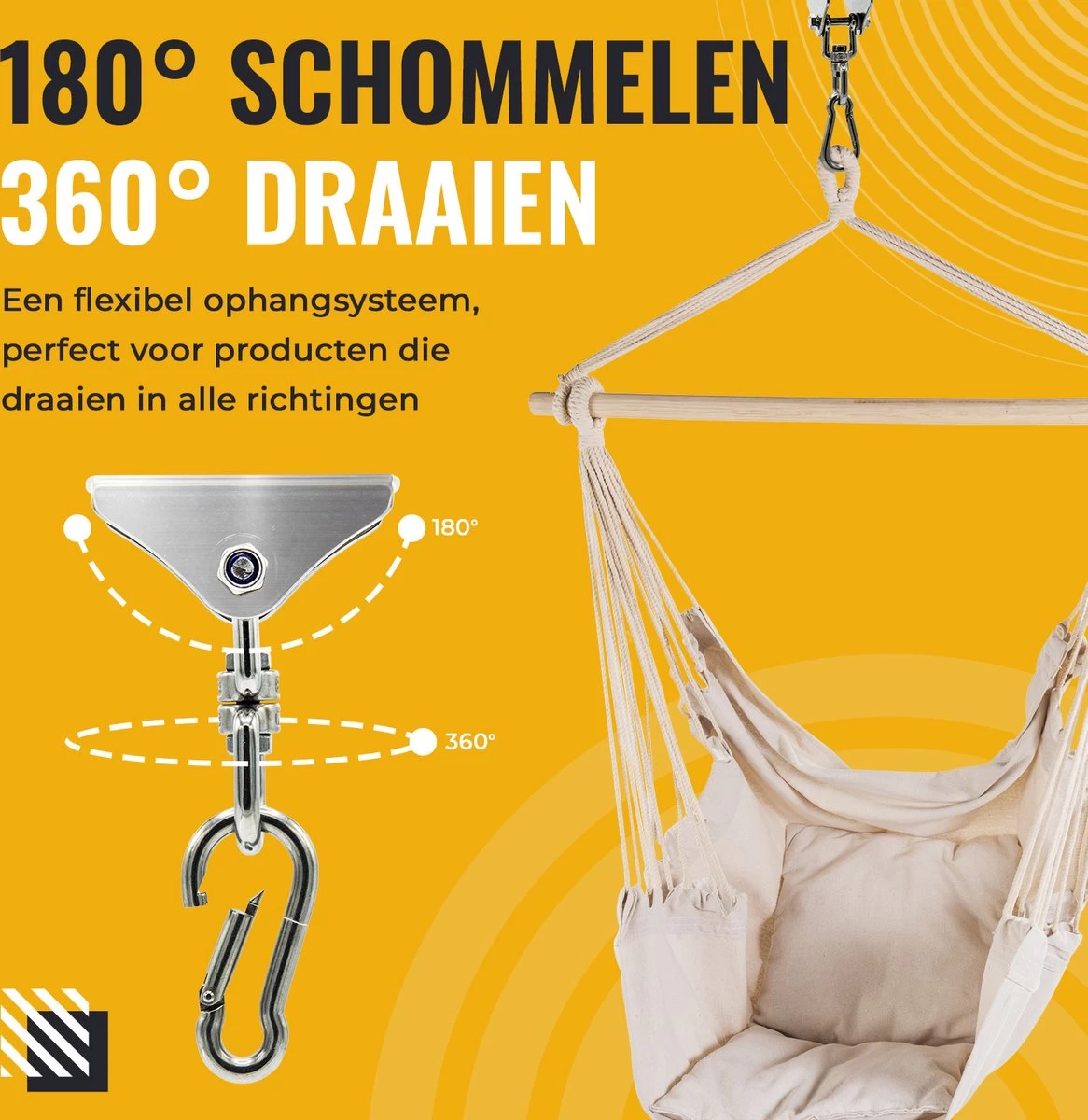 Itstrong® Plafondhaak Ophangsysteem Voor Binnen & Buiten – Ophanghaak Voor Bokszak – Schommel – Schommelstoel – Hangstoel - RVS - Afbeelding 3
