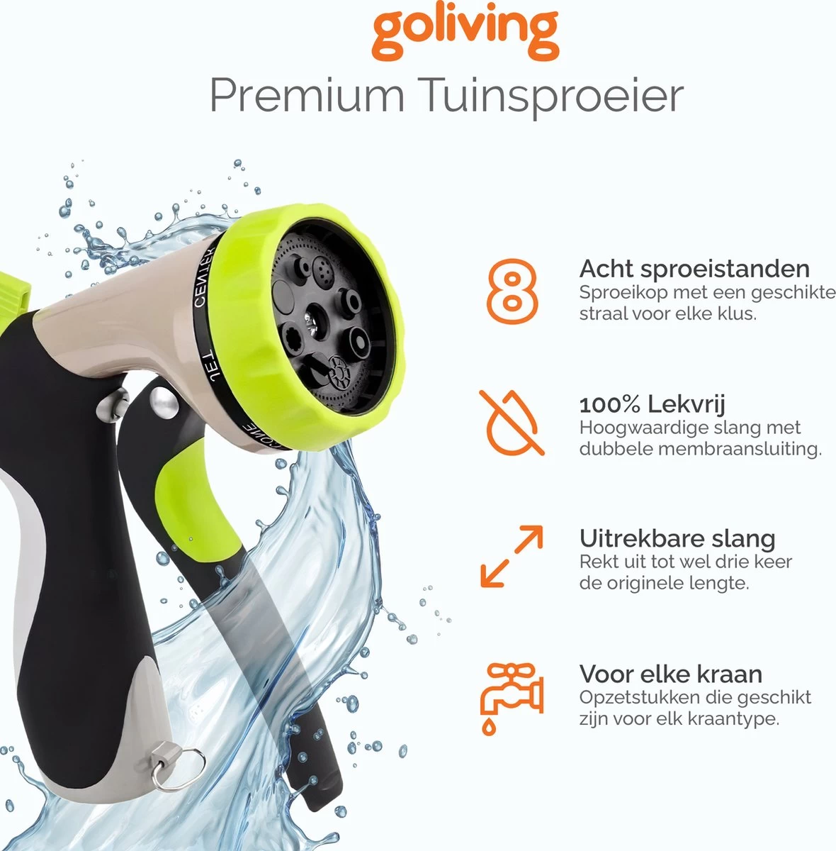 Goliving Tuinslang Flexibel - 30 Meter - Uitrekbare Tuinslang Sproeier - Tuinsproeier - Zwart - Acht Standen - Met Opbergtas - Afbeelding 4