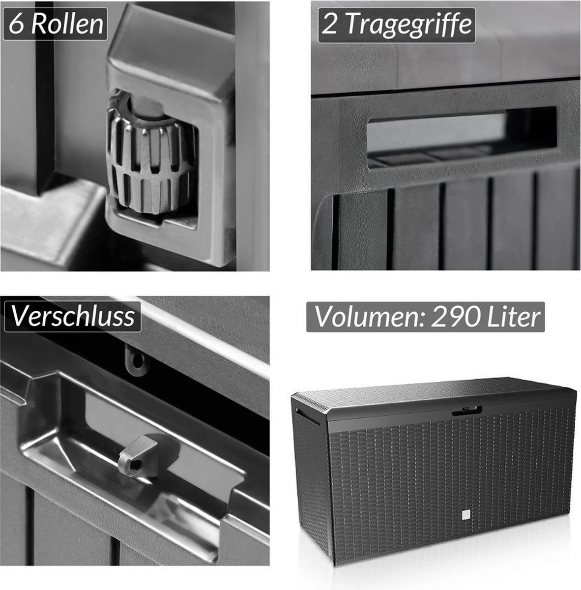 Prosperplast Opbergbox Met Deksel – Waterdicht Wielen 290 L -Antraciet - Afbeelding 3