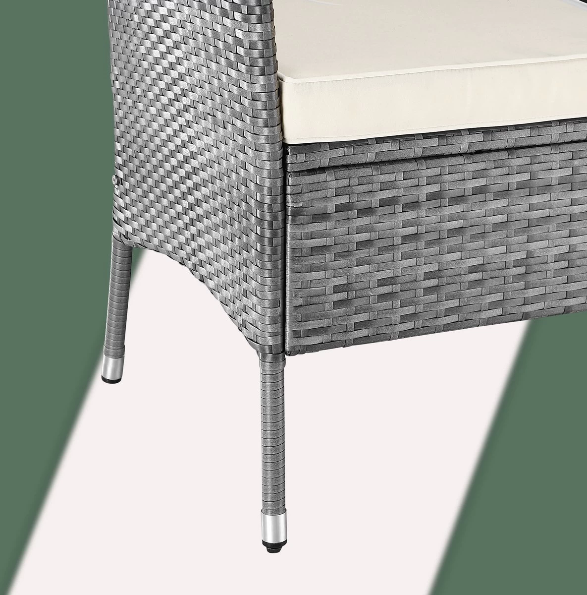 Casaria Polyrattan Tuinbank - Incl. Tafel & Kussens 7 Cm - Grijs - Afbeelding 2