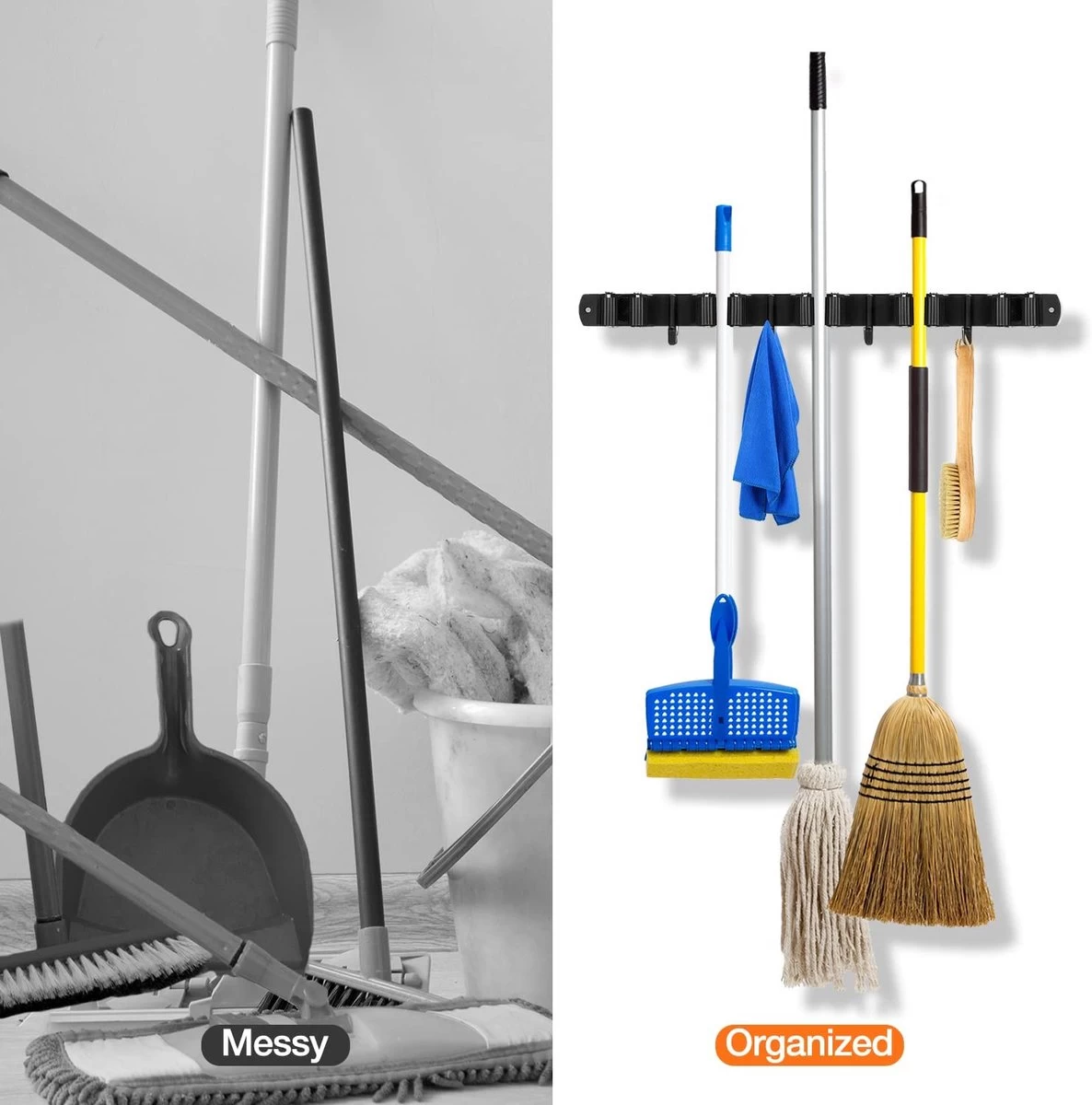 BOTC Bezemhouder - 5 Houders 6 Haken - Gereedschapshouder - Zeflklevend - Bezem Ophangsysteem - Ophanghaken - Tuingereedschap - Afbeelding 4