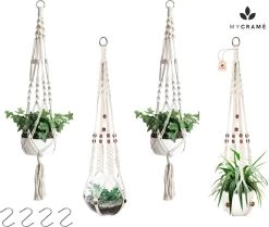 4 Stuks Luxe Macrame Plantenhangers - Boho Handgeweven Katoen Hangpot Voor Binnen/Buiten - Hangende Bloempot Met Kralen - Macramé Touw/Koord Hangplant Houder - Bohemian Wandhanger Decoratie - Plant Hanger - Verticale Tuin Bloempothouder Planthanger