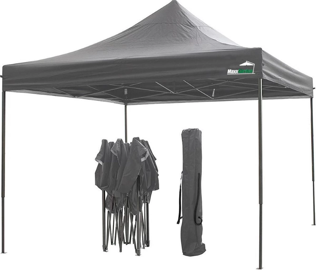 MaxxGarden Easy-up Partytent - 3x3m - Standaard - Waterdicht - Opvouwbaar - Inclusief Draagtas - Antraciet