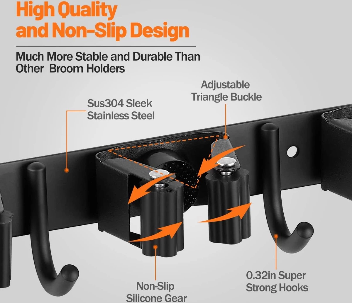 BOTC Bezemhouder - 5 Houders 6 Haken - Gereedschapshouder - Zeflklevend - Bezem Ophangsysteem - Ophanghaken - Tuingereedschap - Afbeelding 3