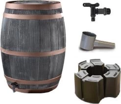 Complete Set: Regenton Bronzen Band 235 Ltr | Hout Effect | Handbewerkt | Inc.voet & Vulautomaat