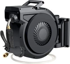 Buxibo - Wandslangenbox 20 Meter + 2 Meter - Tuinslang Met Haspel - 9 Sproei Standen - Slangenhouder 180° Draaibaar - Tuinslanghaspel Zwart+ Gratis Sproeier - Zwart