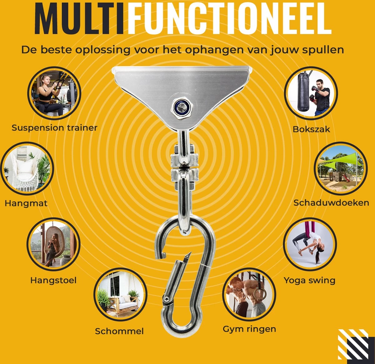 Itstrong® Plafondhaak Ophangsysteem Voor Binnen & Buiten – Ophanghaak Voor Bokszak – Schommel – Schommelstoel – Hangstoel - RVS - Afbeelding 2