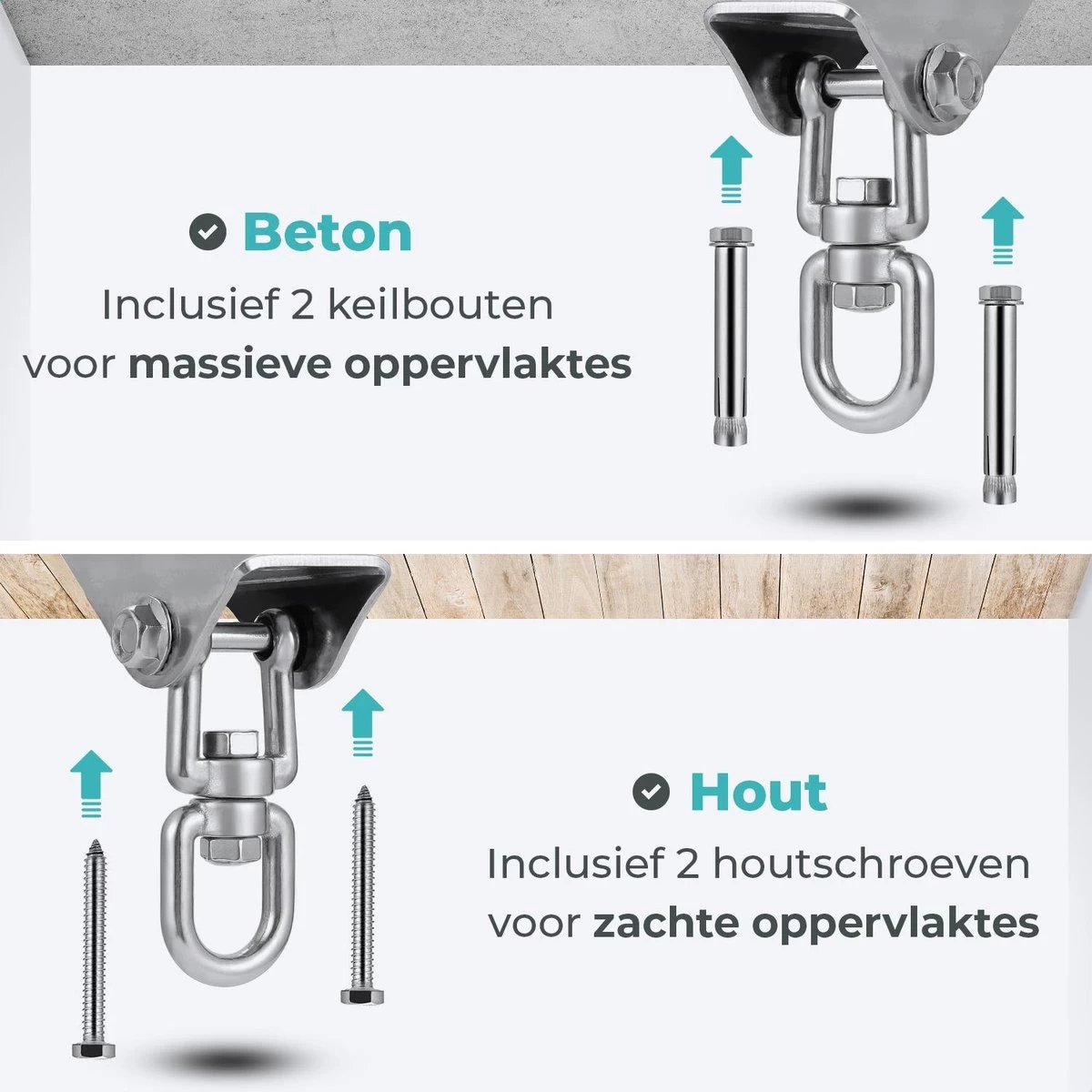 AVINT GOODS RVS Ophangsysteem Plafondhaak Bokszak – Schroefhaak & Ophanghaak Hangstoel – Muurhaak Binnen & Buiten - 550KG - Afbeelding 3