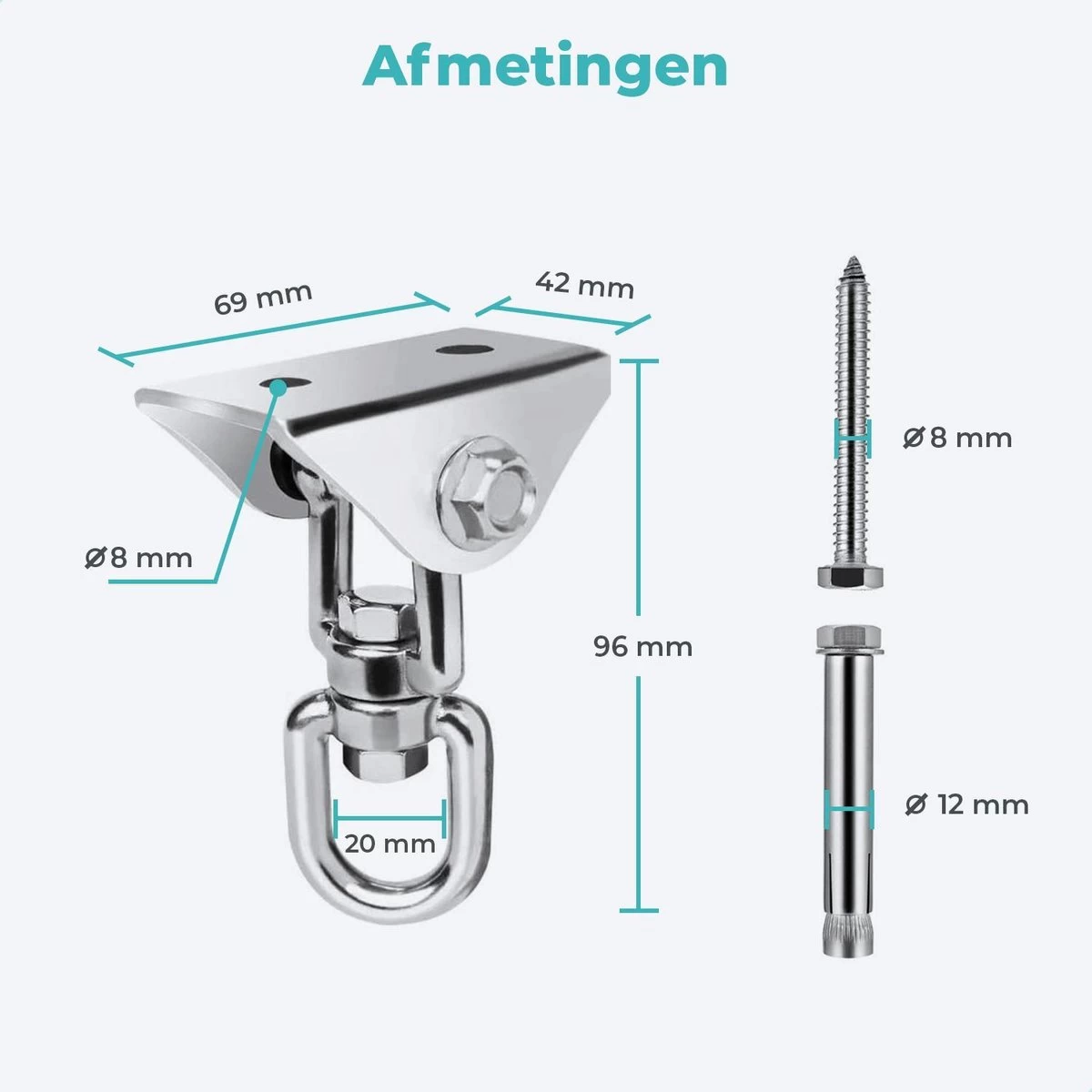 AVINT GOODS RVS Ophangsysteem Plafondhaak Bokszak – Schroefhaak & Ophanghaak Hangstoel – Muurhaak Binnen & Buiten - 550KG - Afbeelding 7