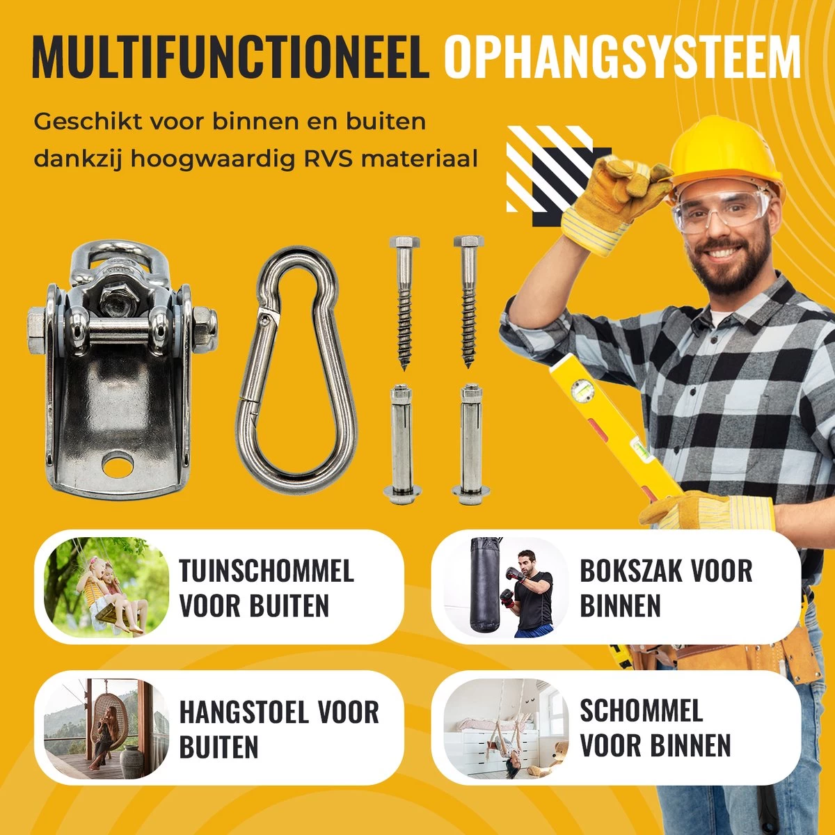 Itstrong® Plafondhaak Ophangsysteem Voor Binnen & Buiten – Ophanghaak Voor Bokszak – Schommel – Schommelstoel – Hangstoel - RVS - Afbeelding 6