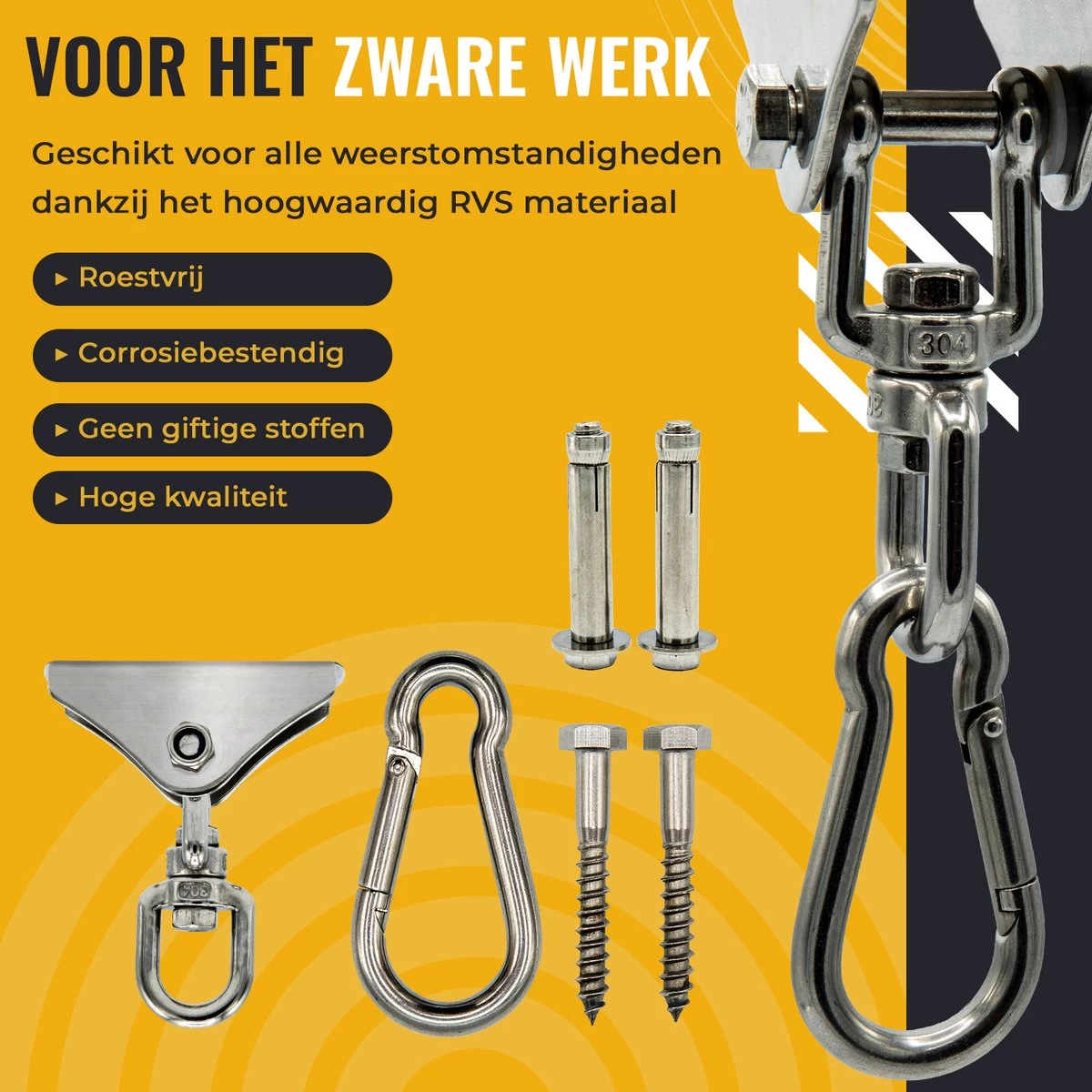 Itstrong® Plafondhaak Ophangsysteem Voor Binnen & Buiten – Ophanghaak Voor Bokszak – Schommel – Schommelstoel – Hangstoel - RVS - Afbeelding 8