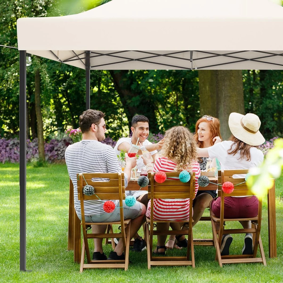 LifeGoods Partytent - 3x3 M - Zijwanden - Easy Up - Opvouwbaar - Waterdicht - Draagtas Met Wieltjes - Beige - Afbeelding 9