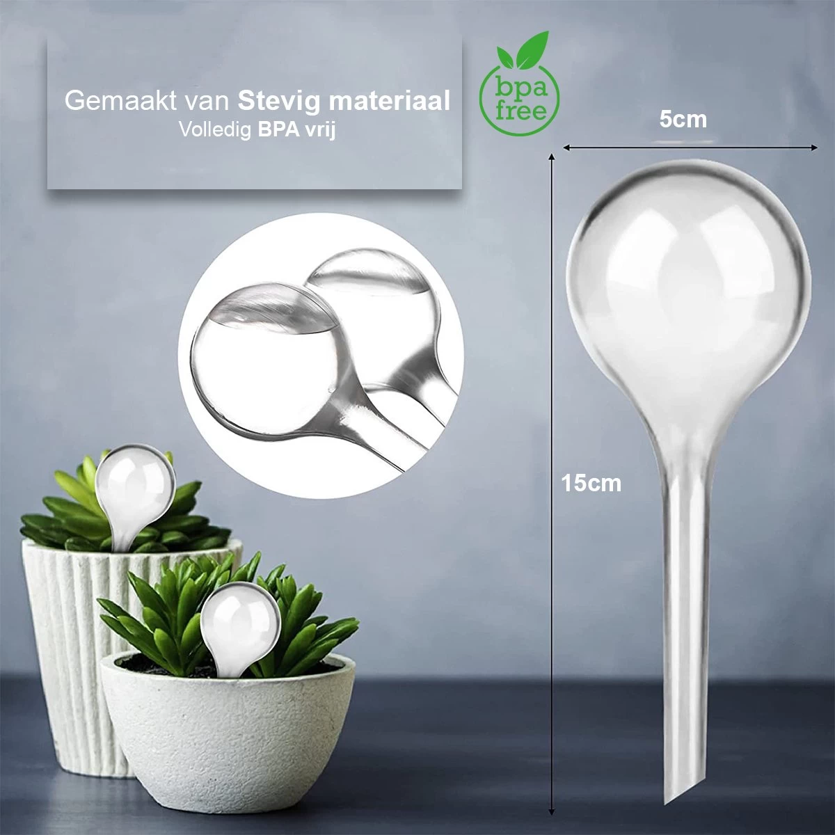 Waterdruppelaar Set Van 12 Stuks - Waterdruppelaar Voor Planten - Watergeefsysteem - Waterbol Irrigatiesysteem - Automatisch Druppelsysteem Voor Kamerplanten & Tuin - Watergever - Transparant - 15cm - Afbeelding 5