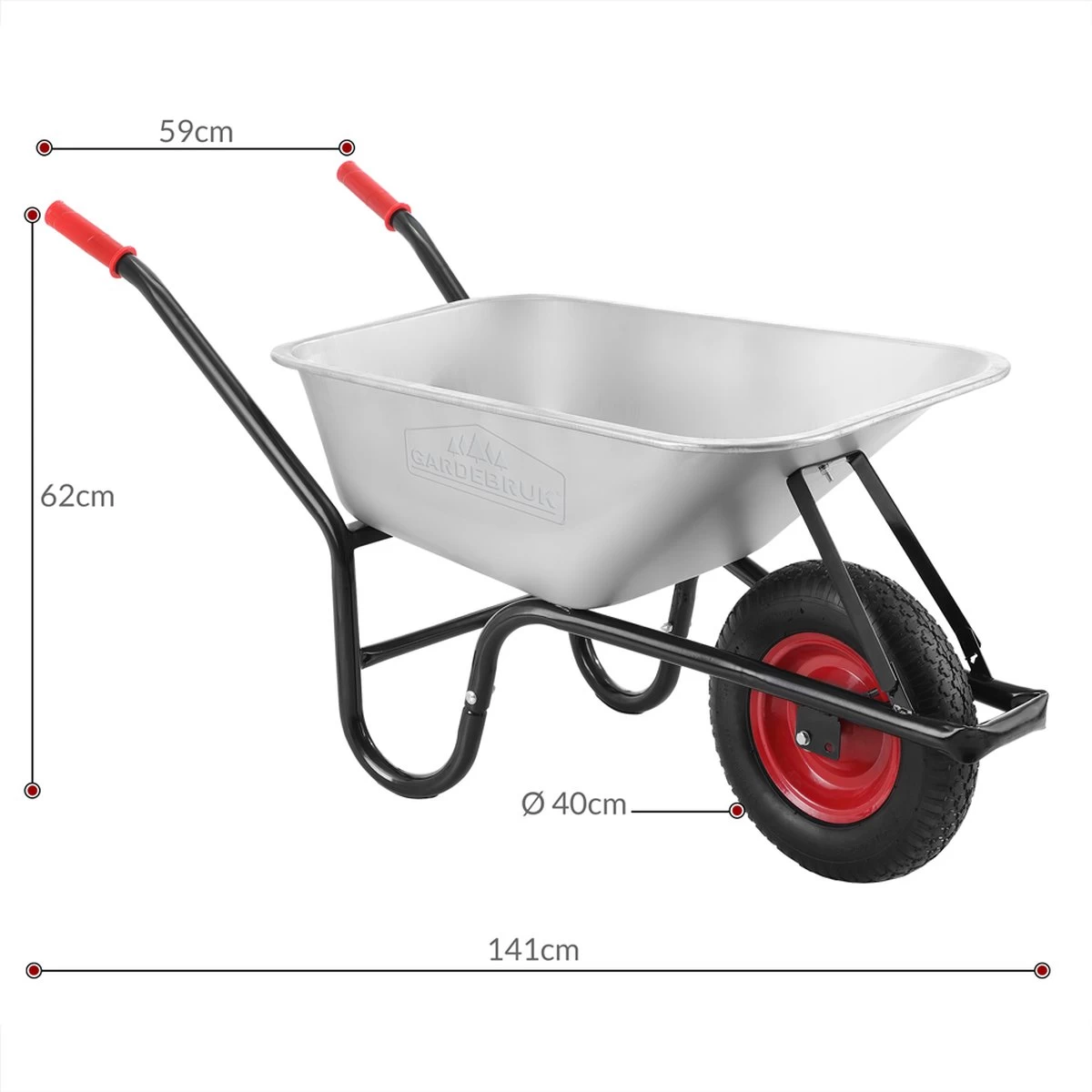 Gardebruk Kruiwagen 100L - Luchtband - 250kg Draagkracht Zilver - Afbeelding 4