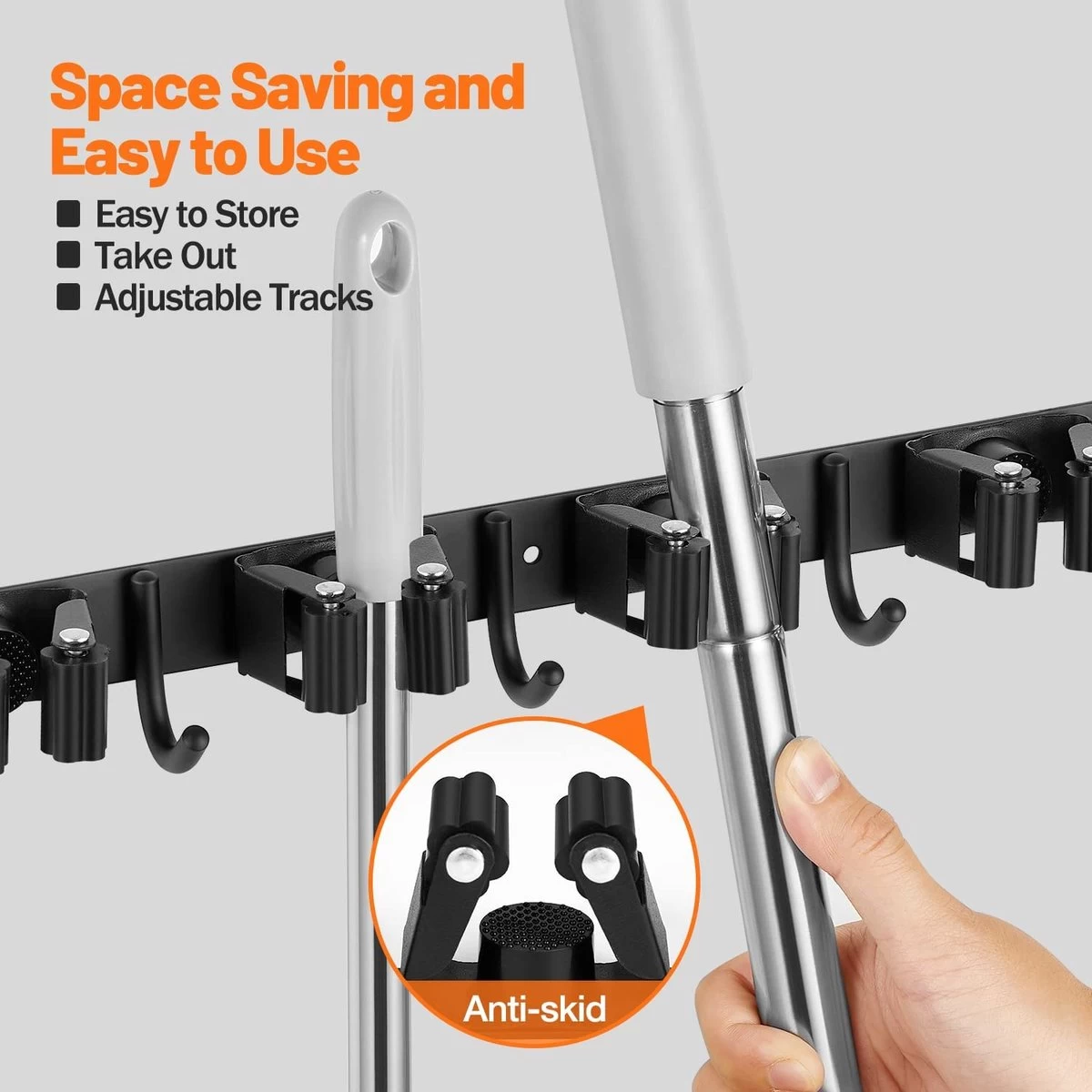 BOTC Bezemhouder - 5 Houders 6 Haken - Gereedschapshouder - Zeflklevend - Bezem Ophangsysteem - Ophanghaken - Tuingereedschap - Afbeelding 6