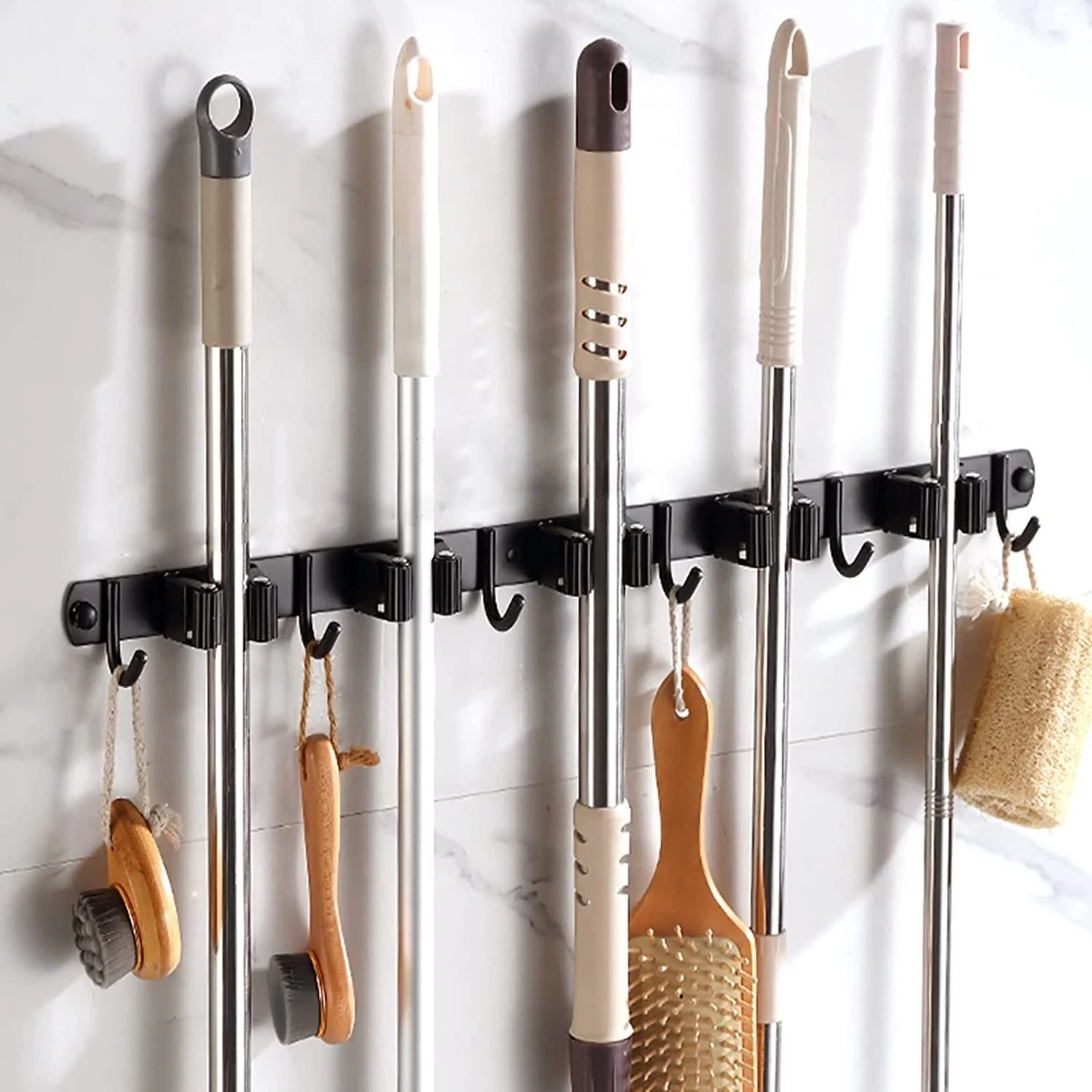 BOTC Bezemhouder - 5 Houders 6 Haken - Gereedschapshouder - Zeflklevend - Bezem Ophangsysteem - Ophanghaken - Tuingereedschap - Afbeelding 8