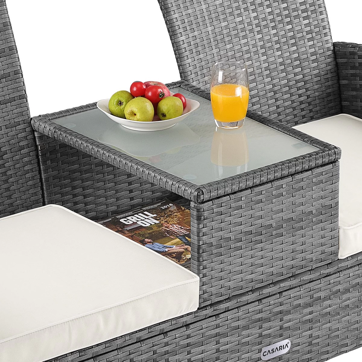 Casaria Polyrattan Tuinbank - Incl. Tafel & Kussens 7 Cm - Grijs - Afbeelding 5
