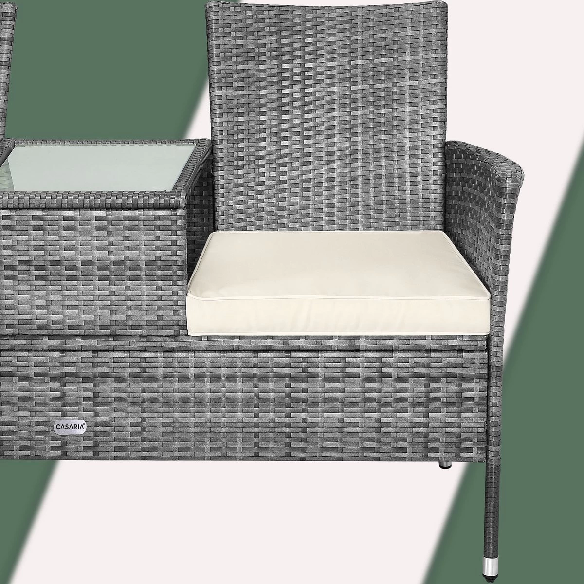 Casaria Polyrattan Tuinbank - Incl. Tafel & Kussens 7 Cm - Grijs - Afbeelding 9