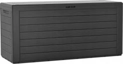 Merkloos 1x Stuks Antraciet Tuin Kussen Opbergbox Hout Patroon 280 Liter Van Kunststof - Tuinopbergers Antraciet