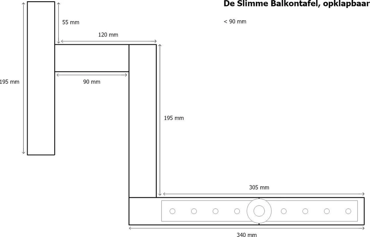 GoudmetHout Inklapbare Balkontafel - Balkonbar - Balkon Tafel - 99 Cm - Hout - Transparant Wash - Reling Smal - Afbeelding 3
