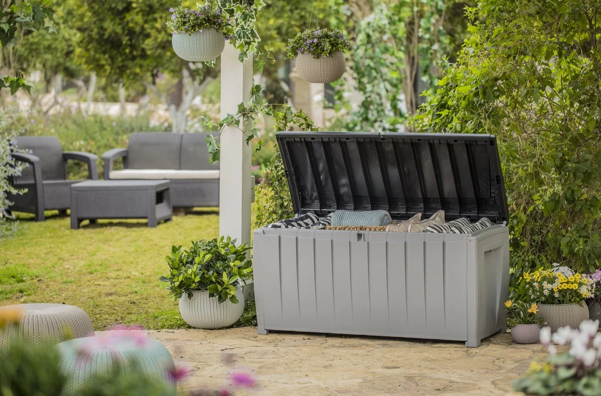 Keter Novel Opbergbox - 340L - 124x55x62.5cm - Grijs - Afbeelding 3