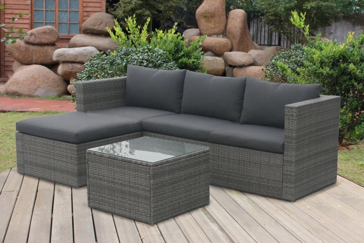 MaxxGarden Loungeset – Rattan Hoekset - 4 Persoons - Incl. Salontafel - Grijs - Afbeelding 4
