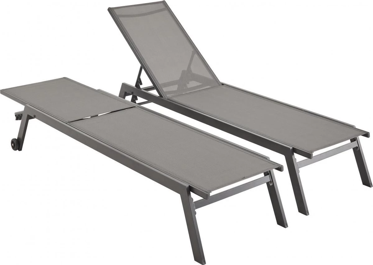 ELSA - Set Van 2 Ligstoelen Van Aluminium En Textileen, Ligbed Multipositioneel Met Wieltjes, Kleur Antraciet/donkergrijs - Afbeelding 5