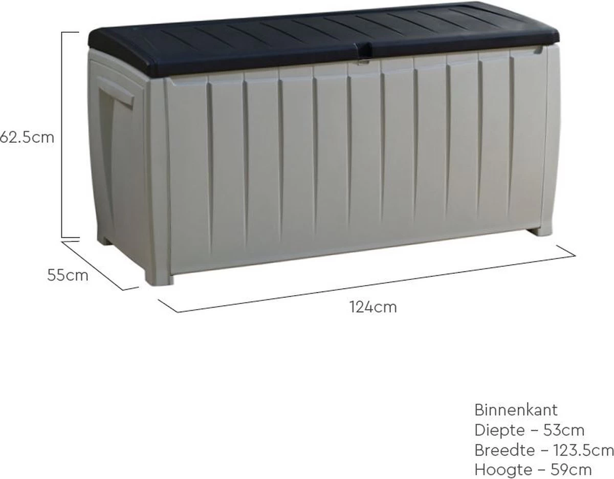 Keter Novel Opbergbox - 340L - 124x55x62.5cm - Grijs - Afbeelding 2