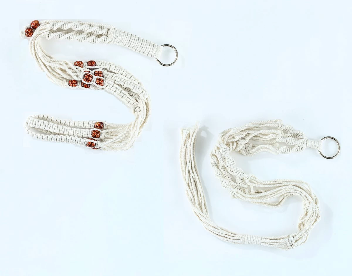 4 Stuks Luxe Macrame Plantenhangers - Boho Handgeweven Katoen Hangpot Voor Binnen/Buiten - Hangende Bloempot Met Kralen - Macramé Touw/Koord Hangplant Houder - Bohemian Wandhanger Decoratie - Plant Hanger - Verticale Tuin Bloempothouder Planthanger - Afbeelding 3