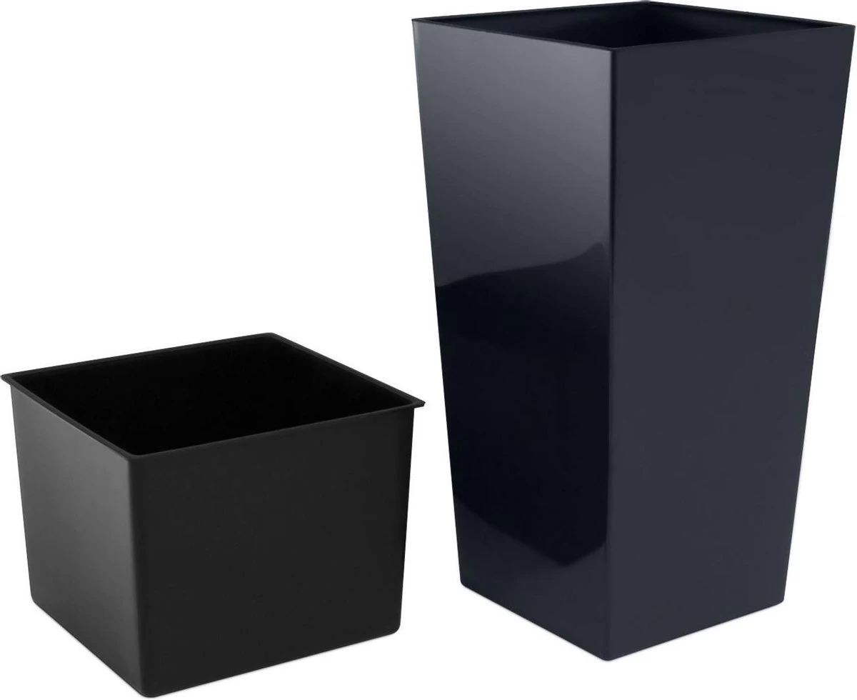 Prosperplast Kunststof Urbi Bloempot/plantenpot Met Binnenpot Antraciet 19 X 19 X 37 Cm - 5/11,4 Liter - Hoge Vierkante Bloempotten - Afbeelding 3