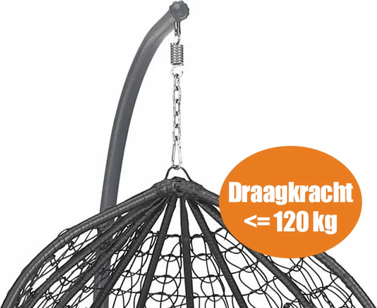 Bircim Hangstoel Ei/Egg-Vorm Met Dikke Kussens - Voor Binnen En Buiten - Incl. Standaard, Onderstel & Kussens - Antraciet - Afbeelding 2