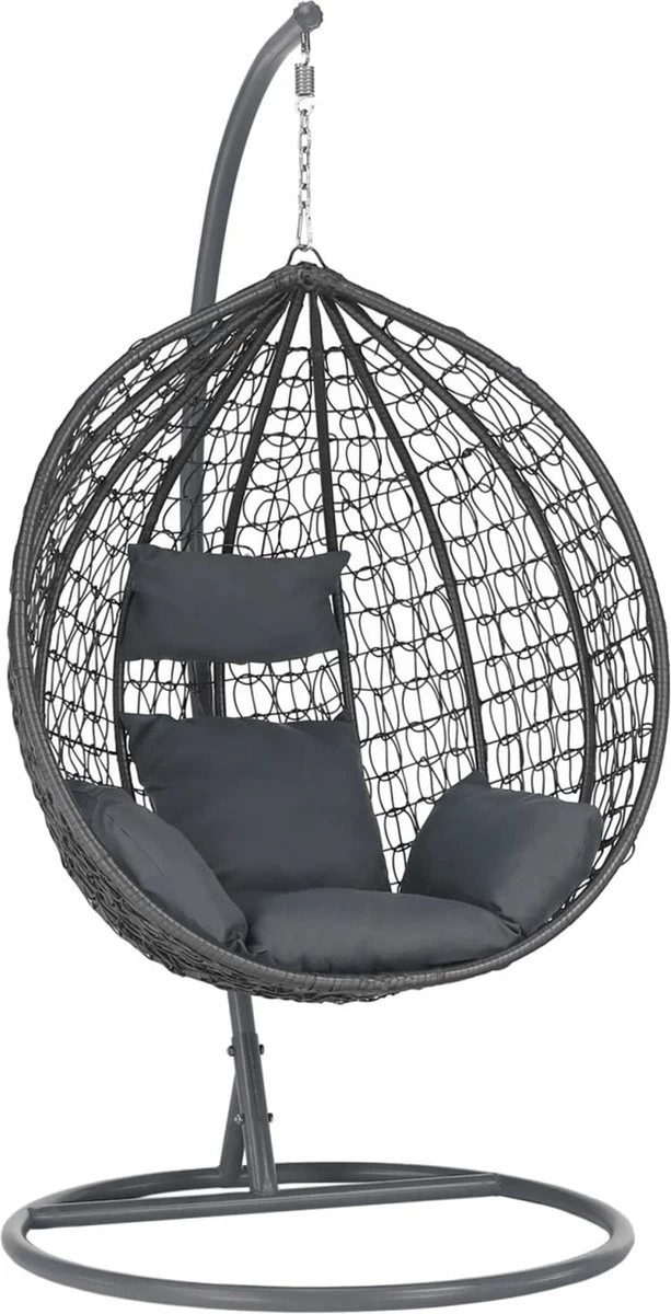 Bircim Hangstoel Ei/Egg-Vorm Met Dikke Kussens - Voor Binnen En Buiten - Incl. Standaard, Onderstel & Kussens - Antraciet