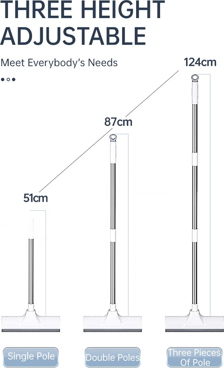 Synx Tools Luiwagen Borstel 2-in-1 Trekker - Badkamer Borstel Vloertrekker Met Steel Schrobborstel - Harde Borstelharen - Vloerwisser Badkamer - Met Telescopische Steel - Afbeelding 2