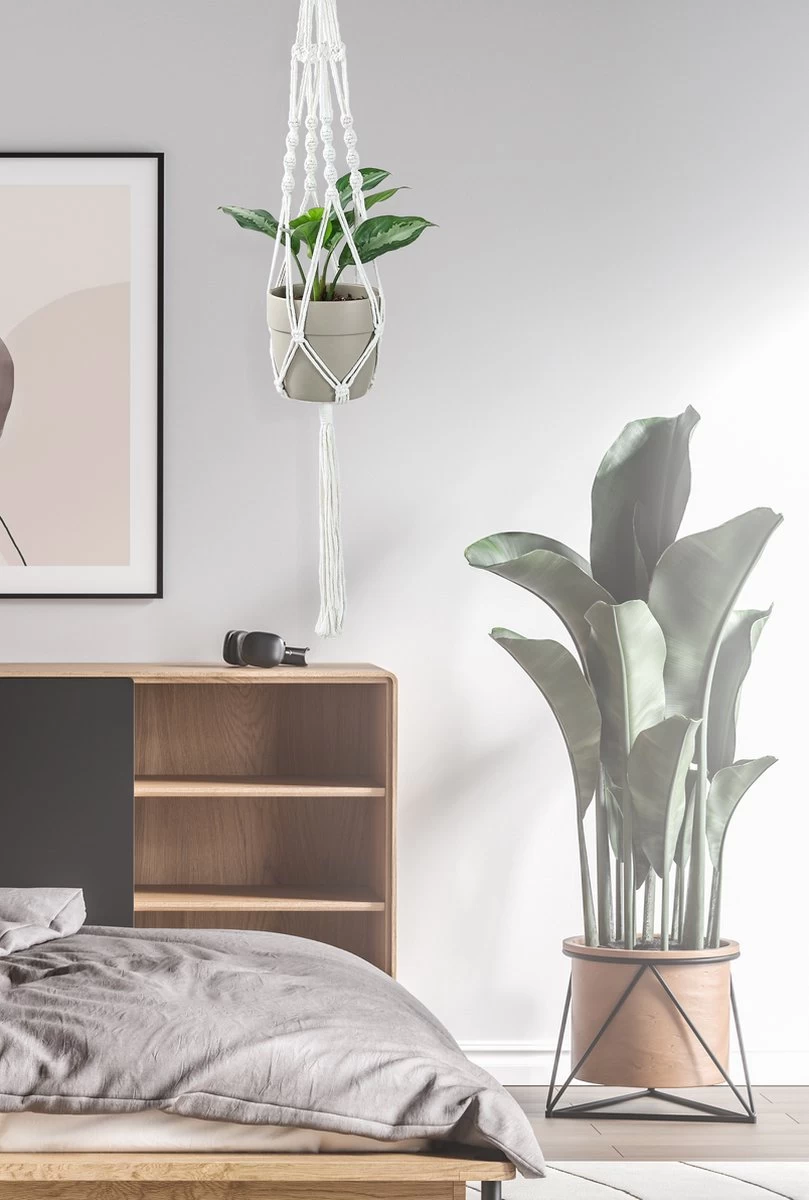 4 Stuks Luxe Macrame Plantenhangers - Boho Handgeweven Katoen Hangpot Voor Binnen/Buiten - Hangende Bloempot Met Kralen - Macramé Touw/Koord Hangplant Houder - Bohemian Wandhanger Decoratie - Plant Hanger - Verticale Tuin Bloempothouder Planthanger - Afbeelding 11