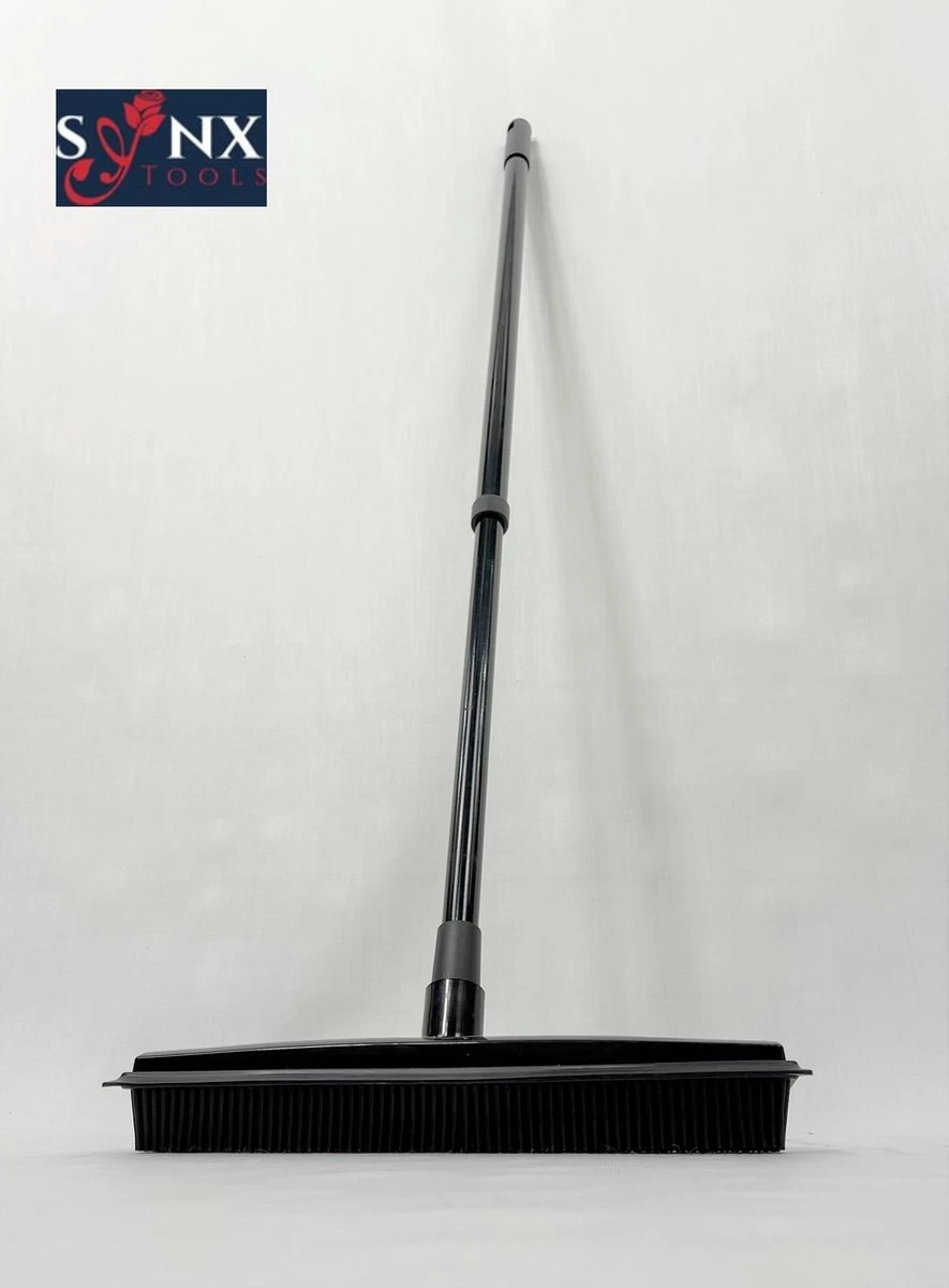 Synx Tools Zachte Bezem Rubberen Zwart 30cm Vloertrekker Binnen Bezem - Pet Hair Remover Bezems - Huisdierhaar Verwijderaar En Kappersbezem Met Steel - Vloertrekkers Met Bezemsteel - Vloertrekker Badkamer - 60/120 Cm Steel - Afbeelding 3